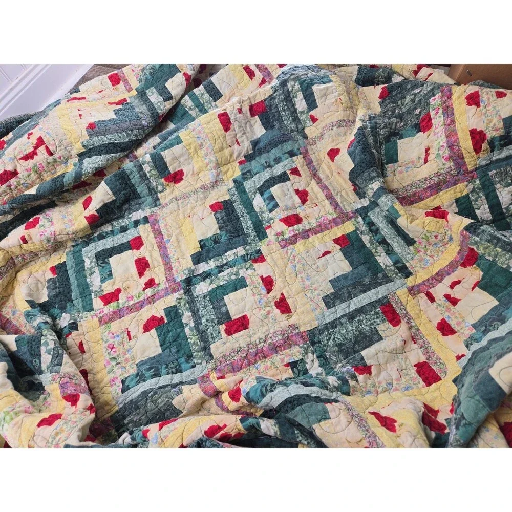 Vintage Hand Pieced Log Cabin Quilt Top 87